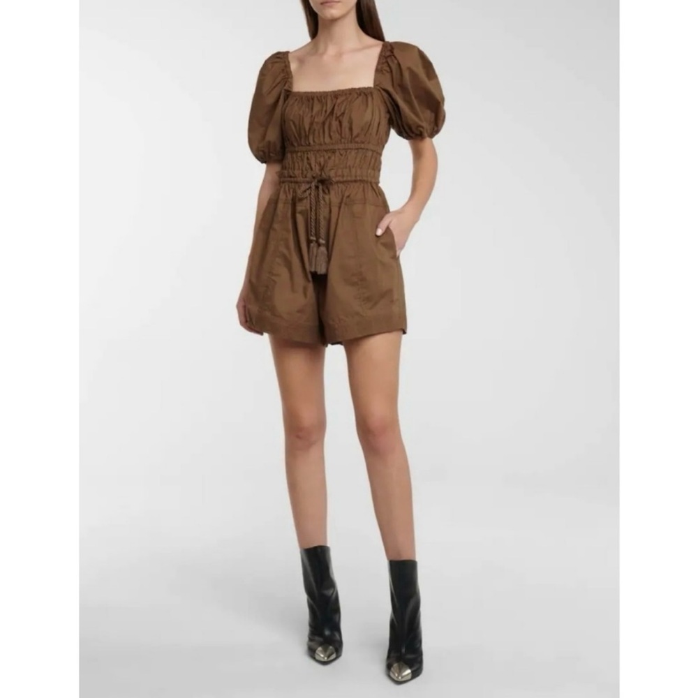 Ulla Johnson Alegria Smocked Square Neck Romper
Desert Palm Brown Cotton